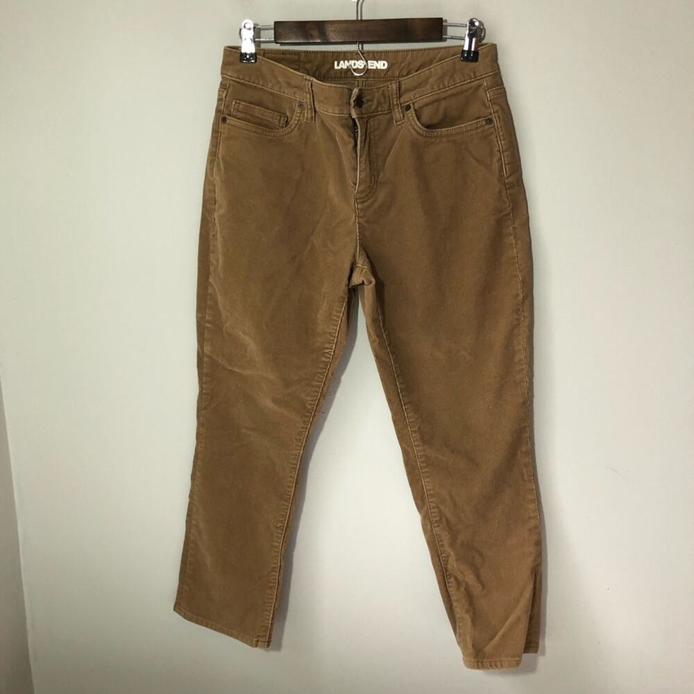 Lands end womens mid rise straight corduroy pants size 8P tan preppy classic